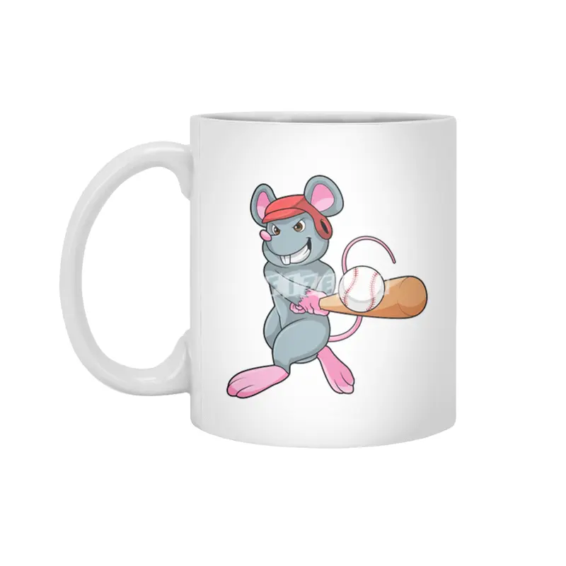 Rat at Baseball with Baseball bat & Helmet Beyaz Kupa