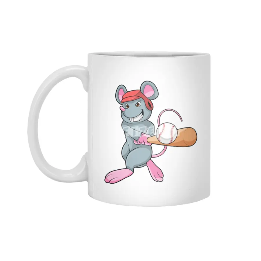 Rat at Baseball with Baseball bat & Helmet Beyaz Kupa