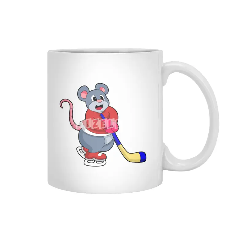 Rat at Ice hockey with Ice hockey stick Beyaz Kupa