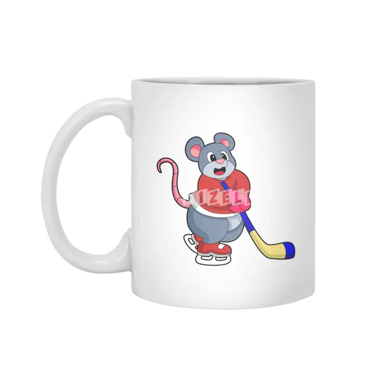 Rat at Ice hockey with Ice hockey stick Beyaz Kupa
