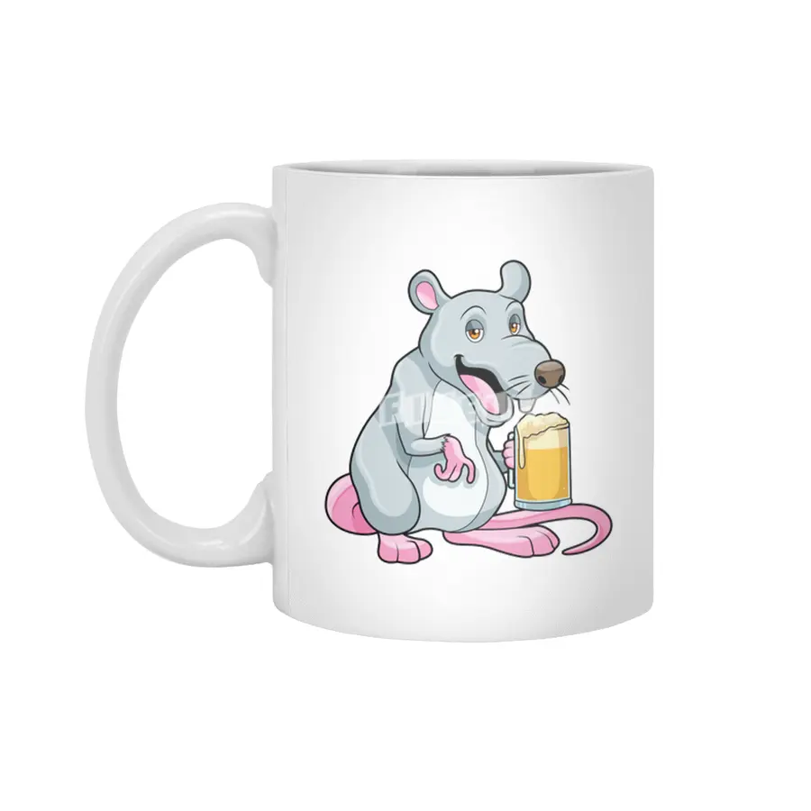 Rat with Glass of Beer Beyaz Kupa