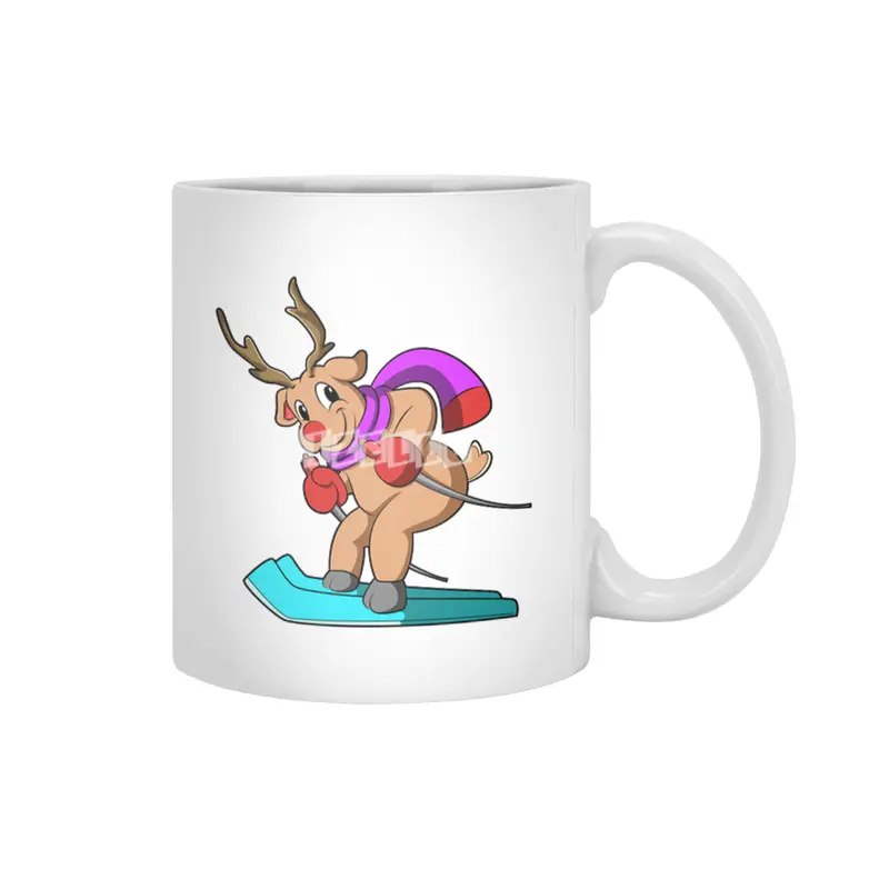 Reindeer as Skier with Skis Beyaz Kupa