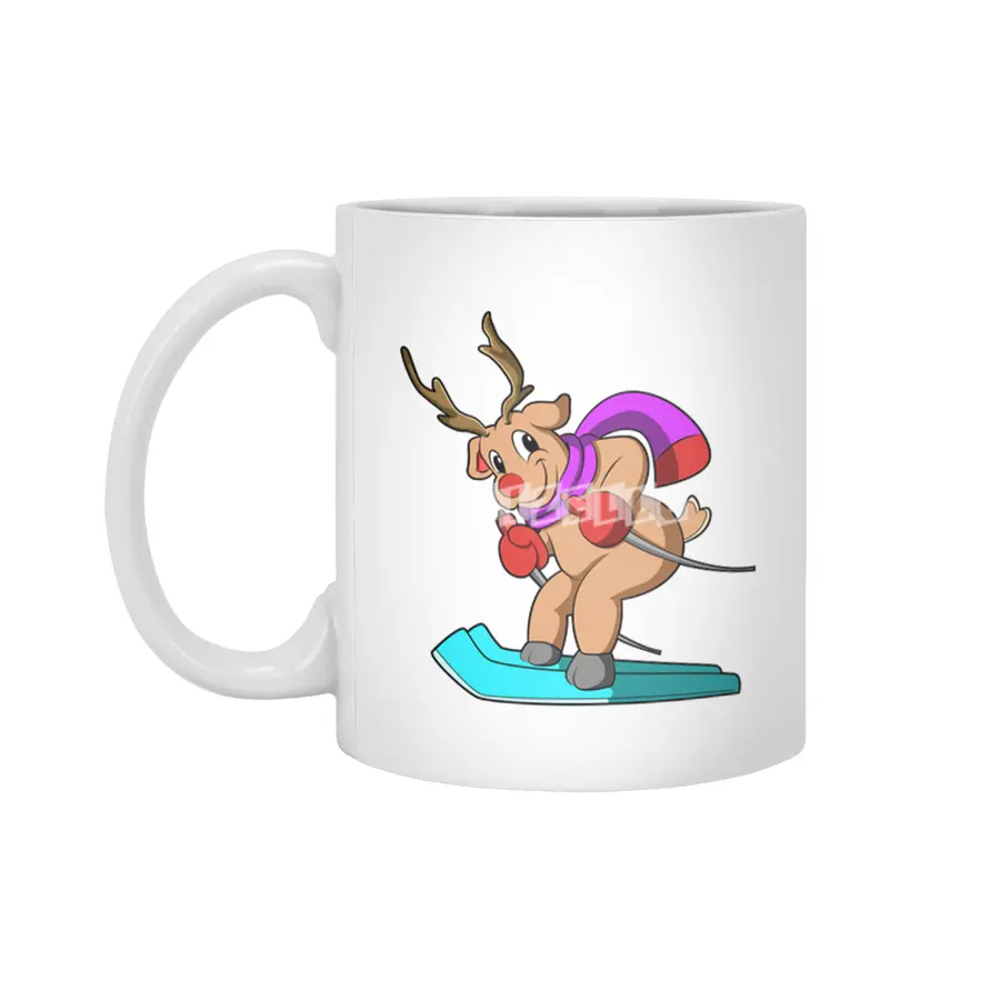 Reindeer as Skier with Skis Beyaz Kupa