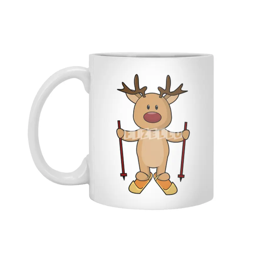 Reindeer as Skier with Skis and Ski poles Beyaz Kupa