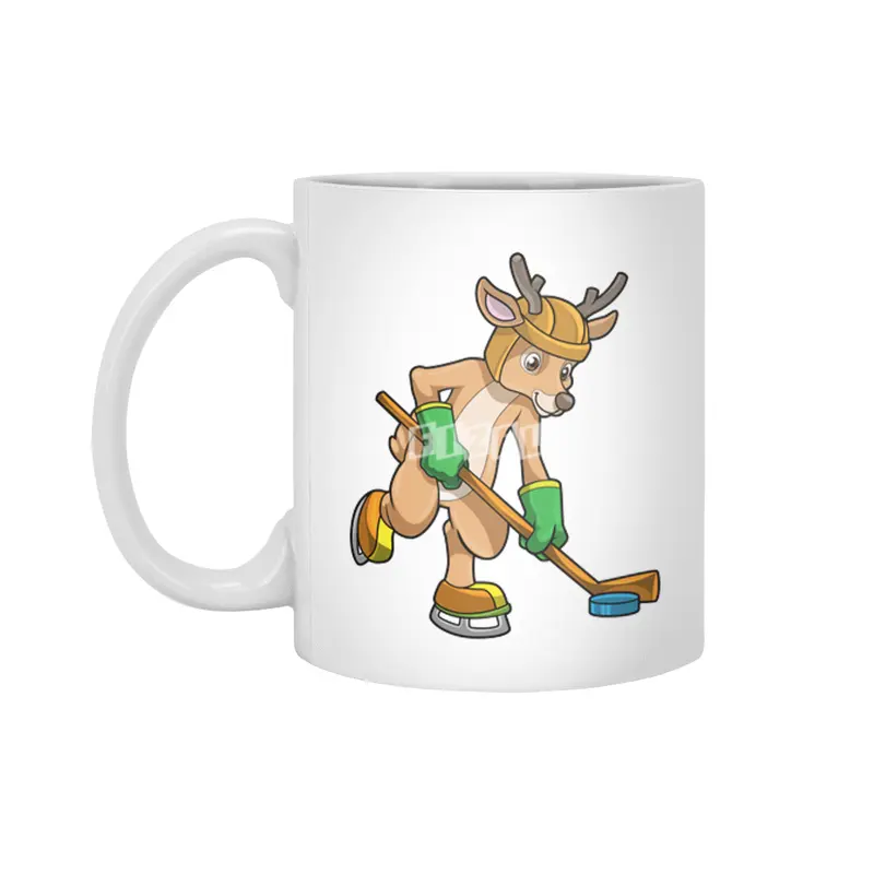 Reindeer at Ice hockey with Ice hockey stick Beyaz Kupa
