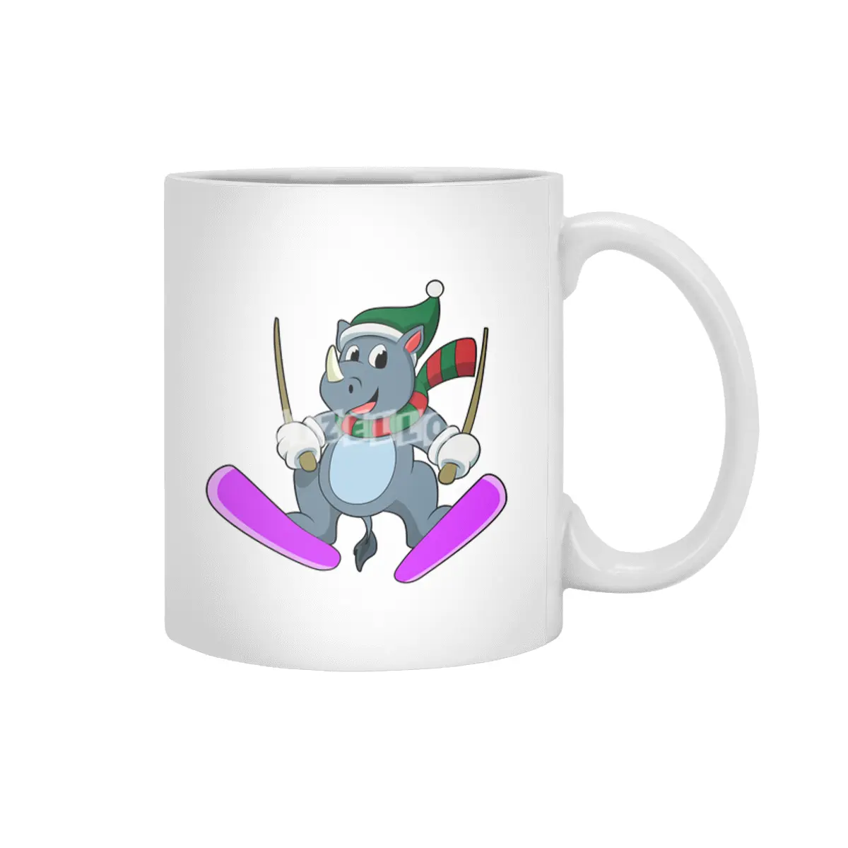 Rhino as Ski jumper with Skis & Scarf Beyaz Kupa