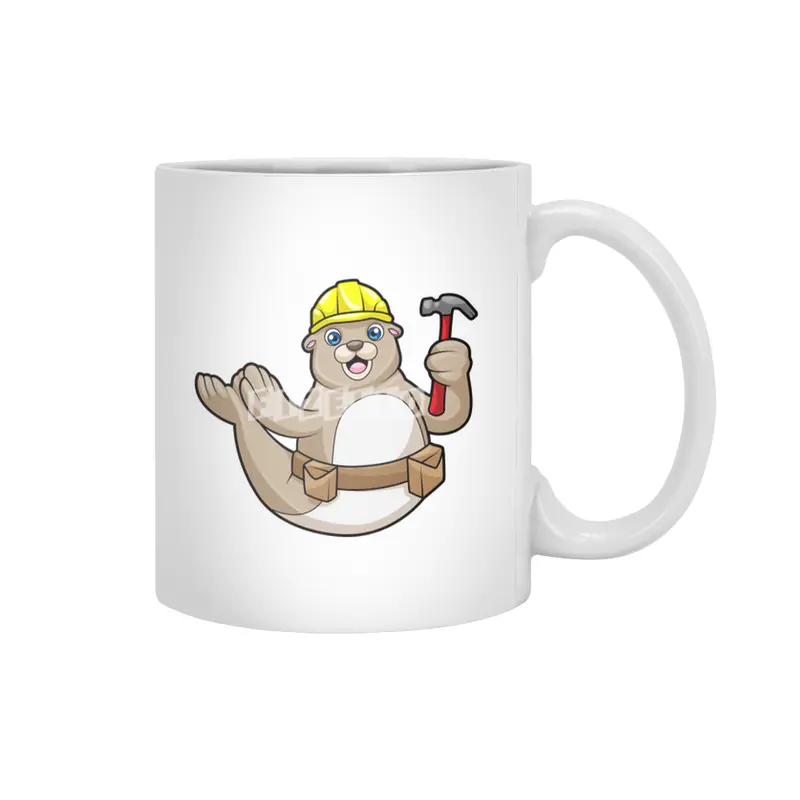 Seal as Carpenter with Hammer & Hat Beyaz Kupa