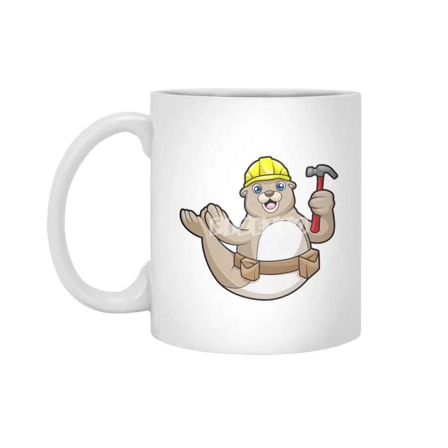 Seal as Carpenter with Hammer & Hat Beyaz Kupa