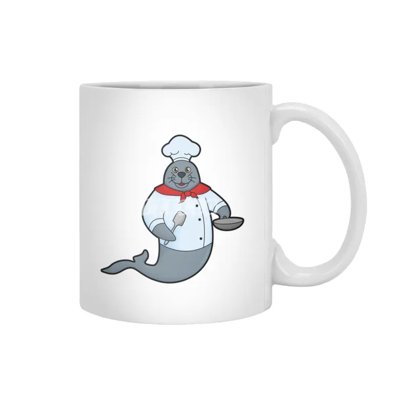Seal as Cook with Pan & Spatula Beyaz Kupa