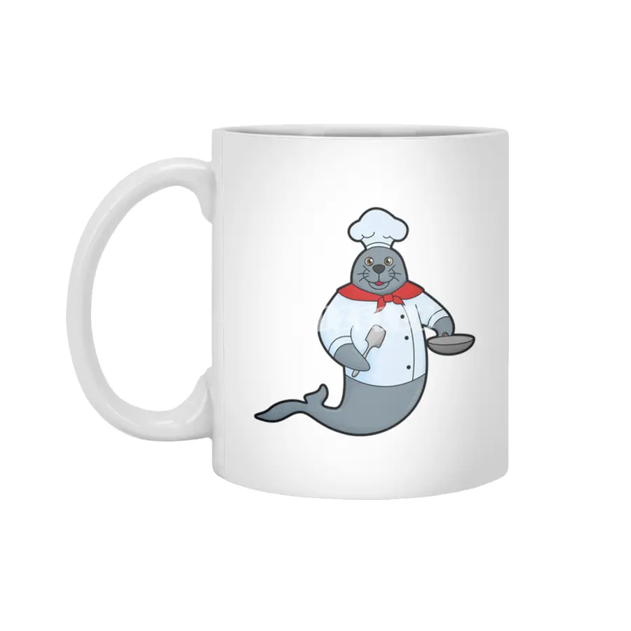 Seal as Cook with Pan & Spatula Beyaz Kupa