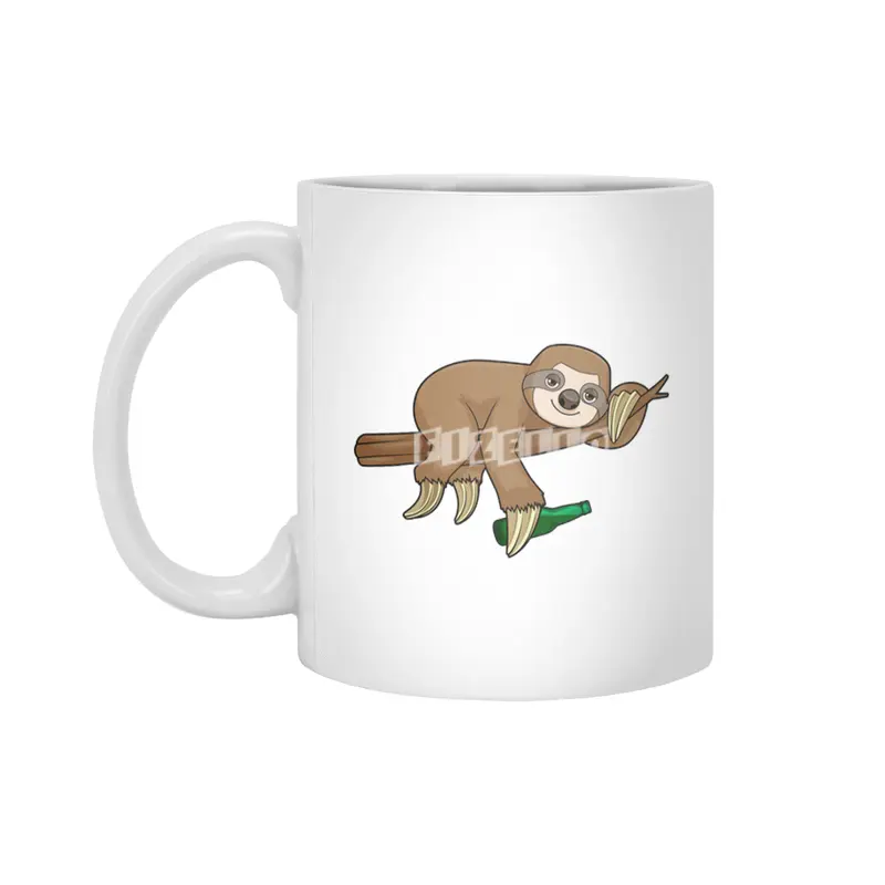 Sloth on Branch with Bottle Beer Beyaz Kupa