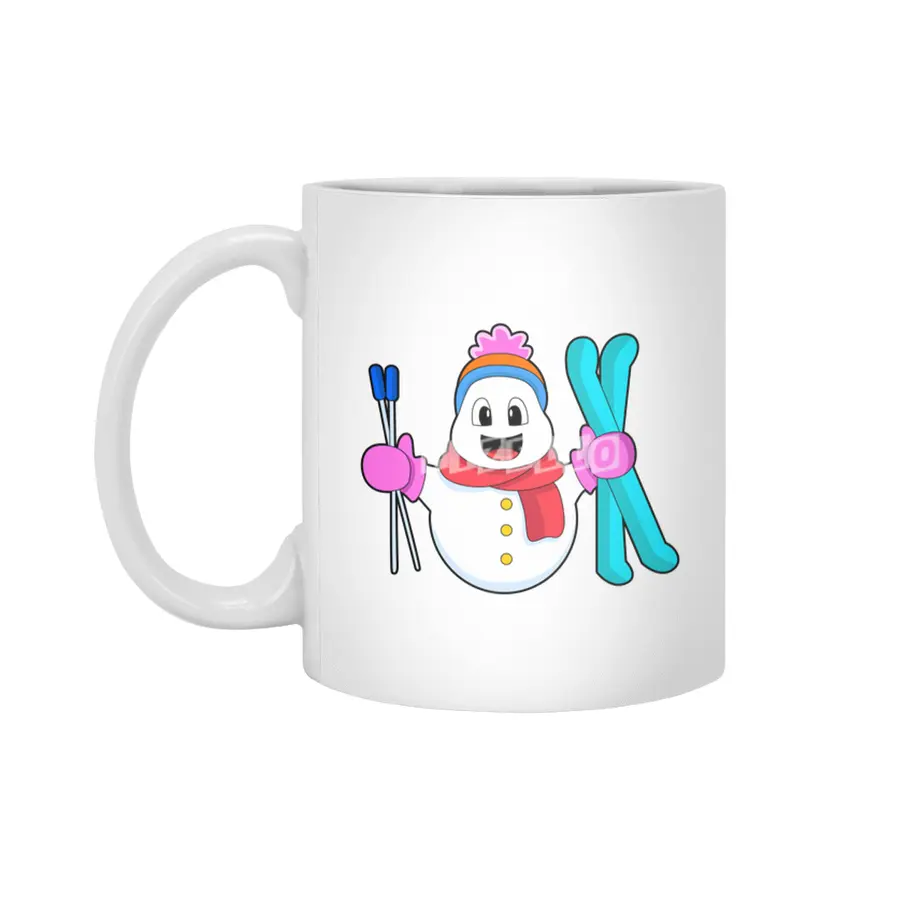 Snowman as Skier with Ski Beyaz Kupa