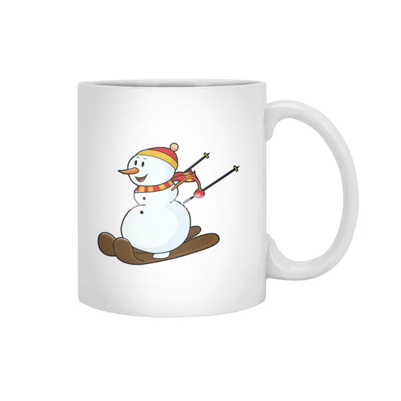 Snowman as Skier with Skis & Cap Beyaz Kupa