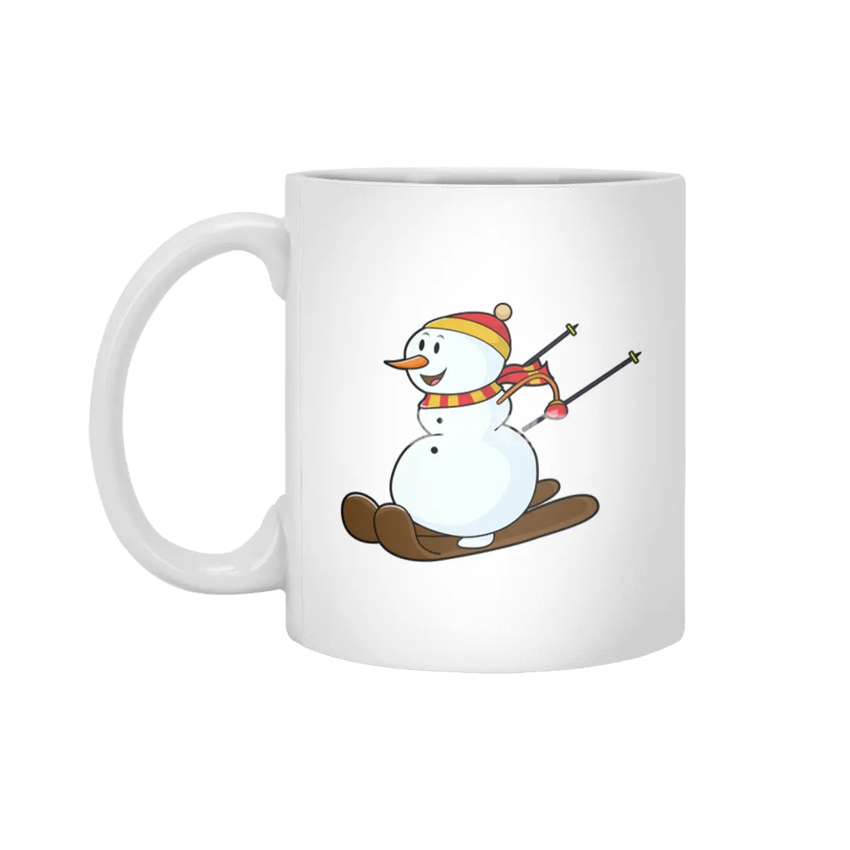 Snowman as Skier with Skis & Cap Beyaz Kupa