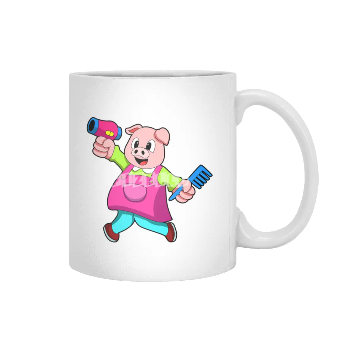 Pig as Hairdresser with Hair dryer & Comb Beyaz Kupa