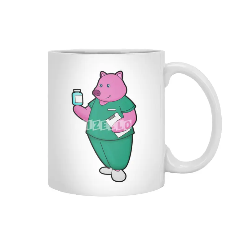 Pig as Nurse with Medicine Beyaz Kupa