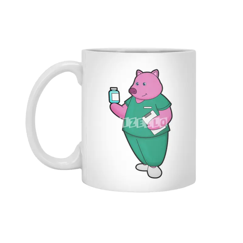 Pig as Nurse with Medicine Beyaz Kupa
