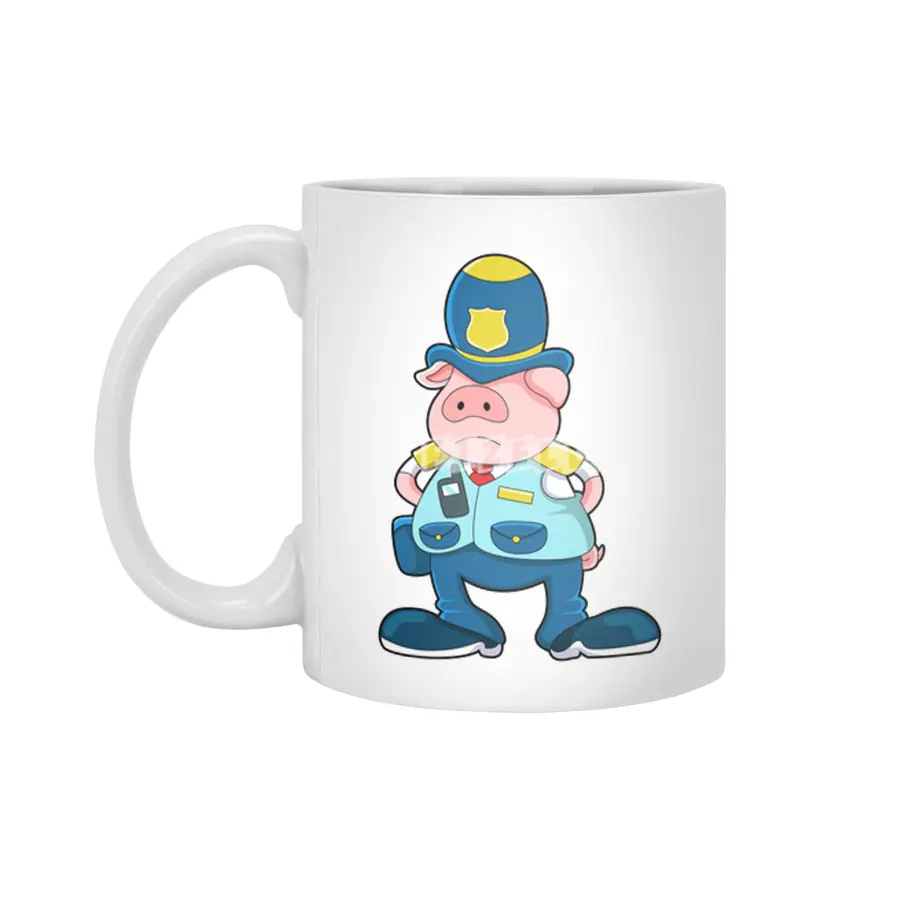 Pig as Police officer with Police Uniform & Hat Beyaz Kupa
