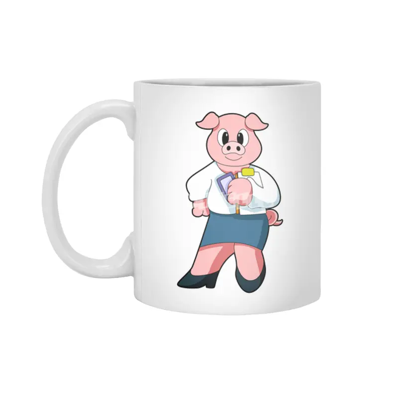 Pig as Secretary with Skirt Beyaz Kupa