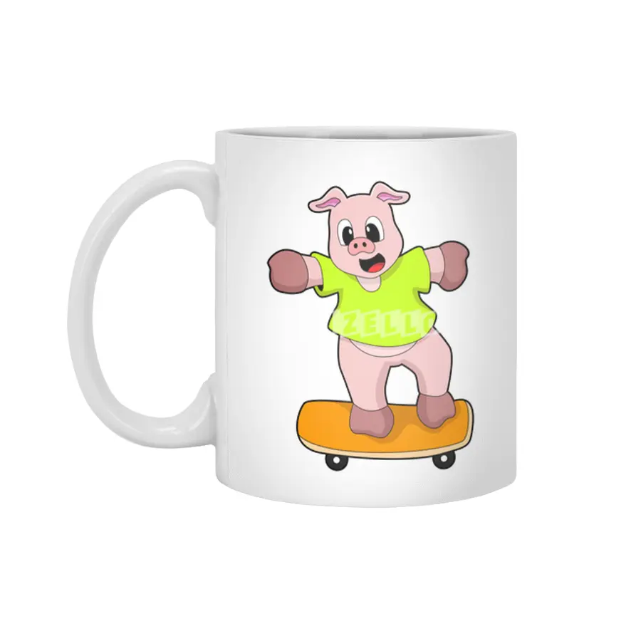 Pig as Skater on Skateboard Beyaz Kupa
