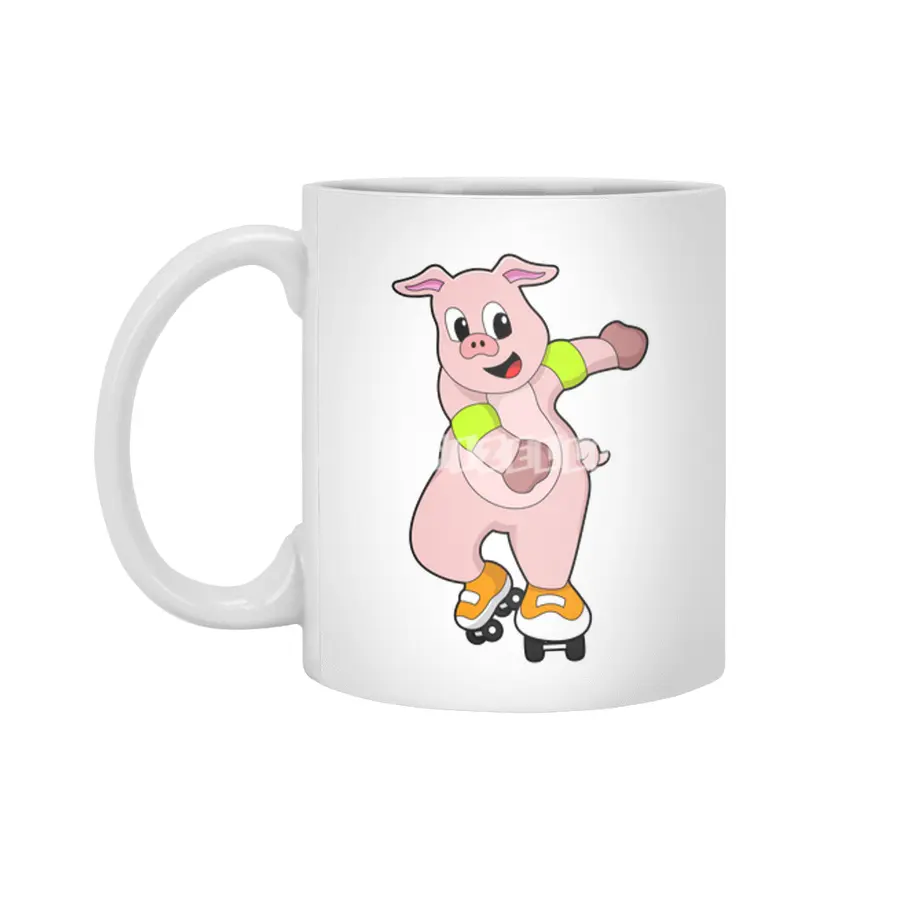 Pig as Skater with Inline skates Beyaz Kupa