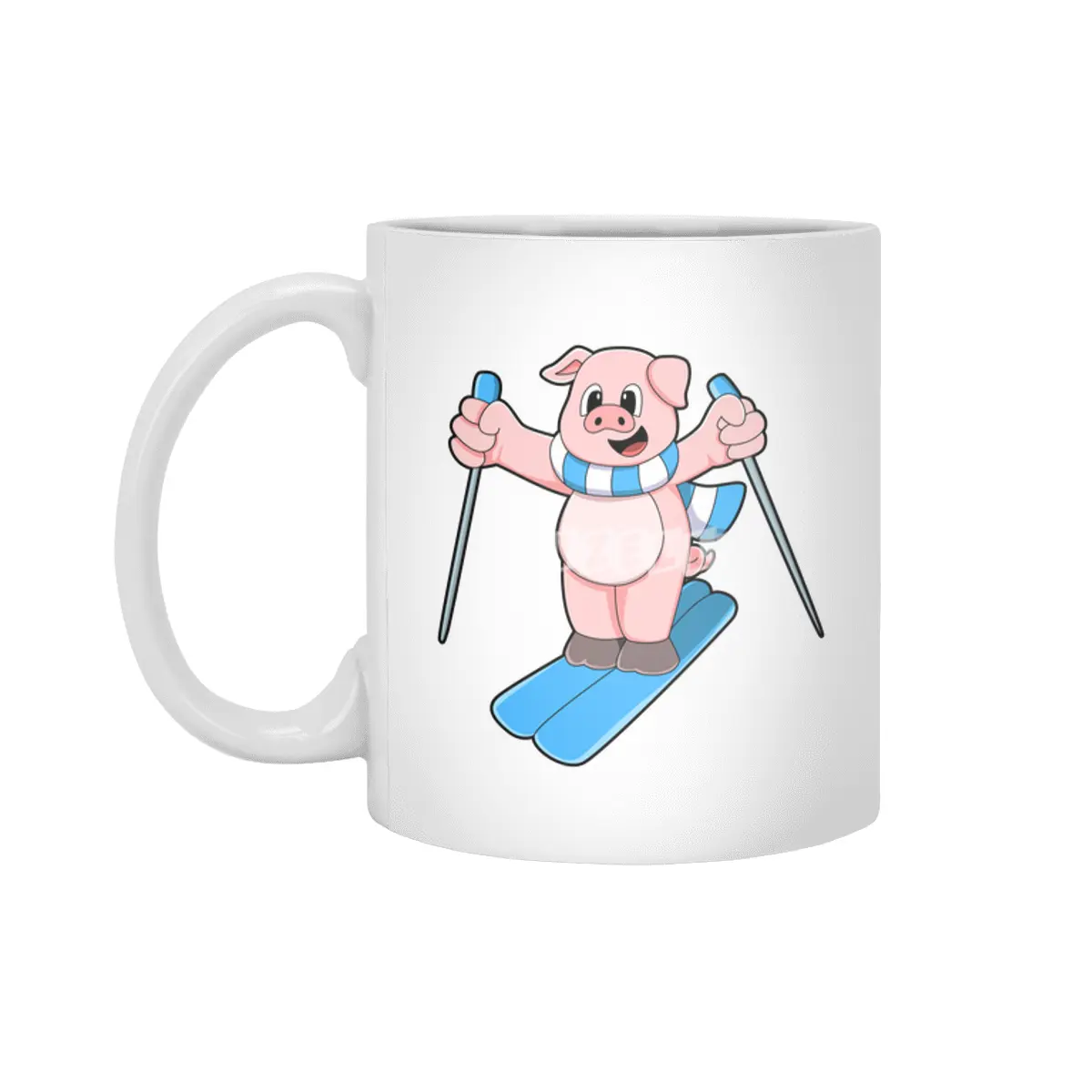 Pig as Skier with Ski Scarf & Ski poles Beyaz Kupa