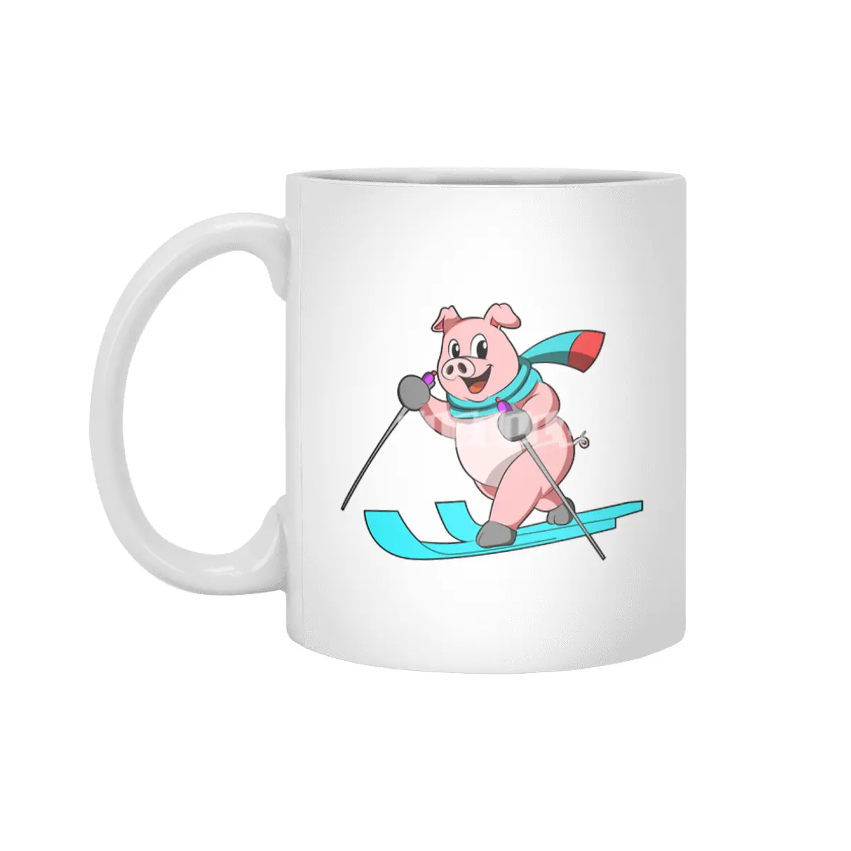 Pig as Skier with Skis Beyaz Kupa