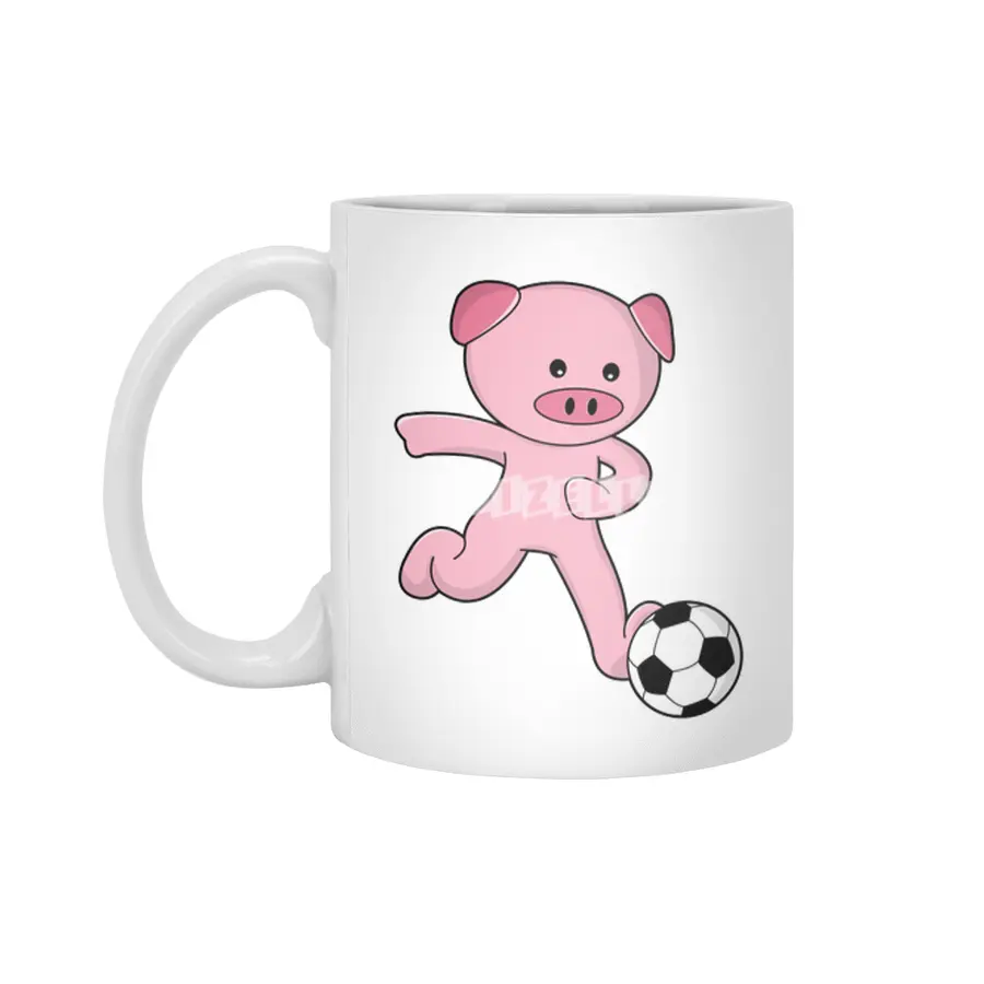 Pig as Soccer player with Soccer ball Beyaz Kupa