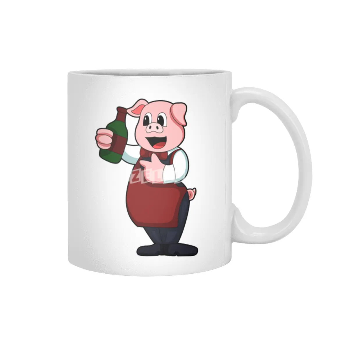Pig as Waiter with Bottle of Red wine Beyaz Kupa
