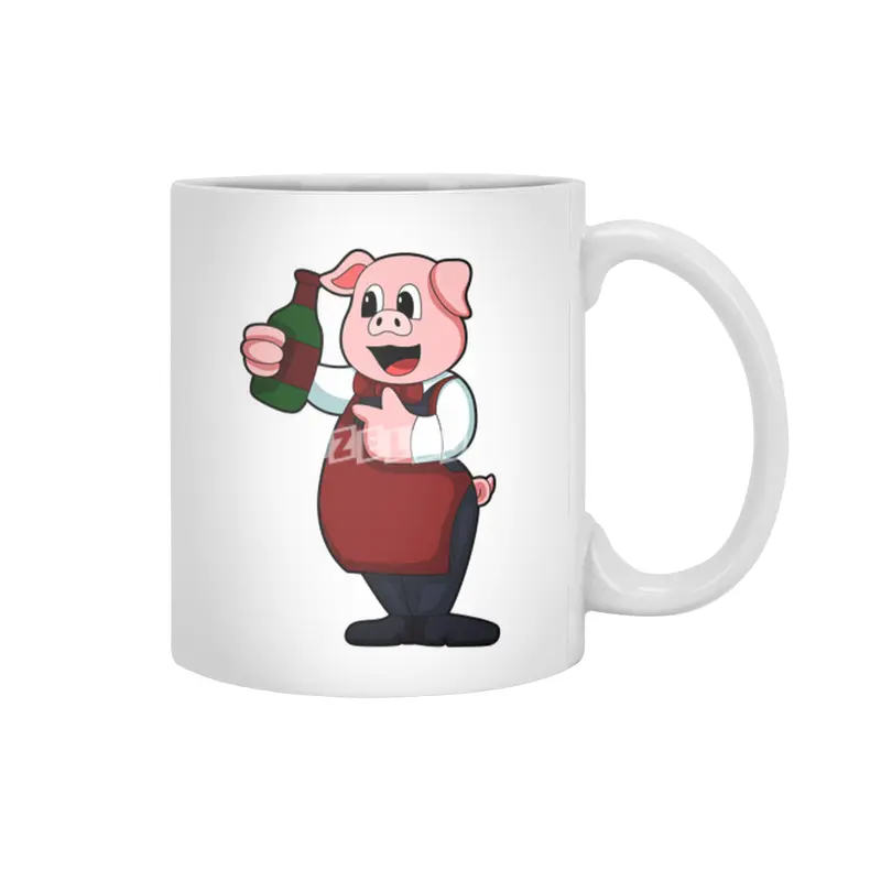 Pig as Waiter with Bottle of Red wine Beyaz Kupa