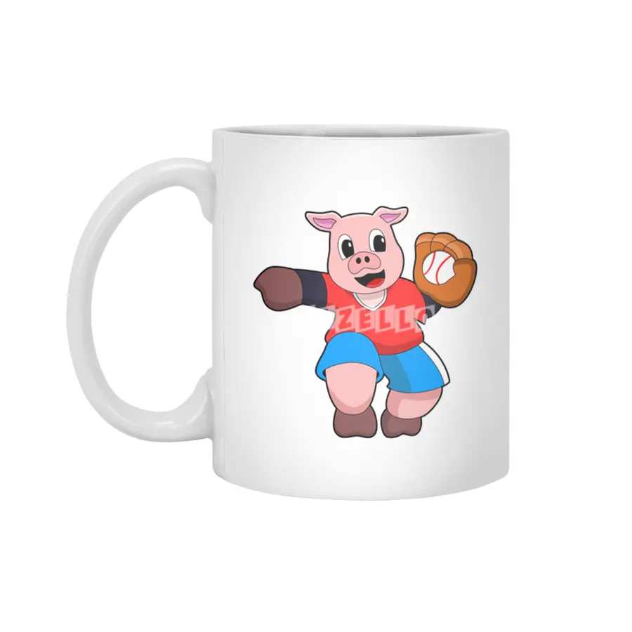Pig at Baseball with Baseball glove Beyaz Kupa