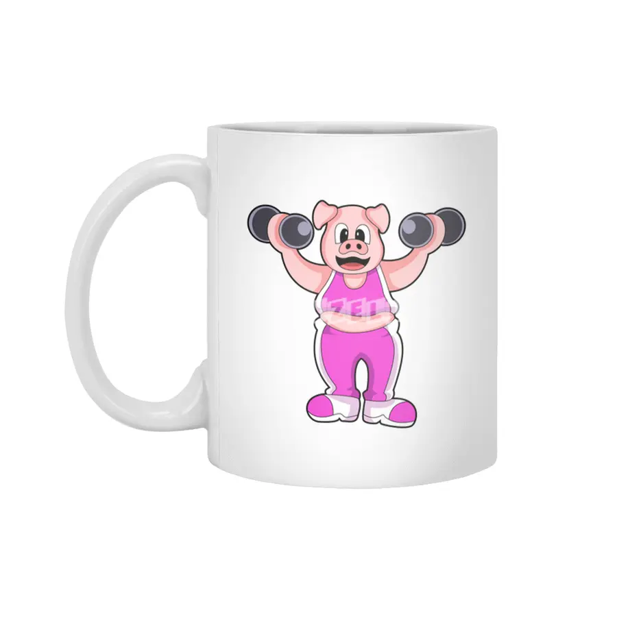 Pig at Bodybuilding with Dumbbells Beyaz Kupa
