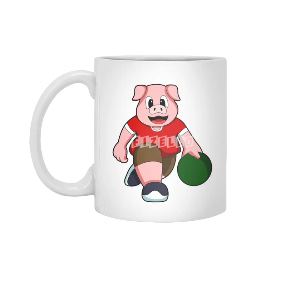 Pig at Bowling with Bowling ball Beyaz Kupa