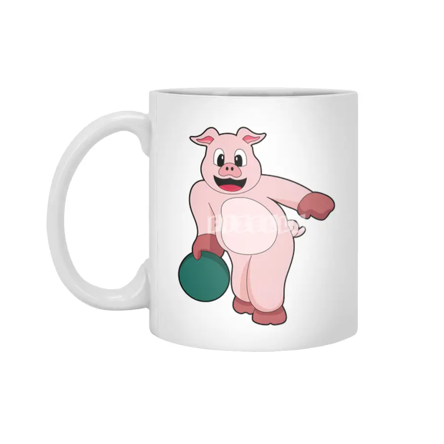 Pig at Bowling with Bowling ball Beyaz Kupa