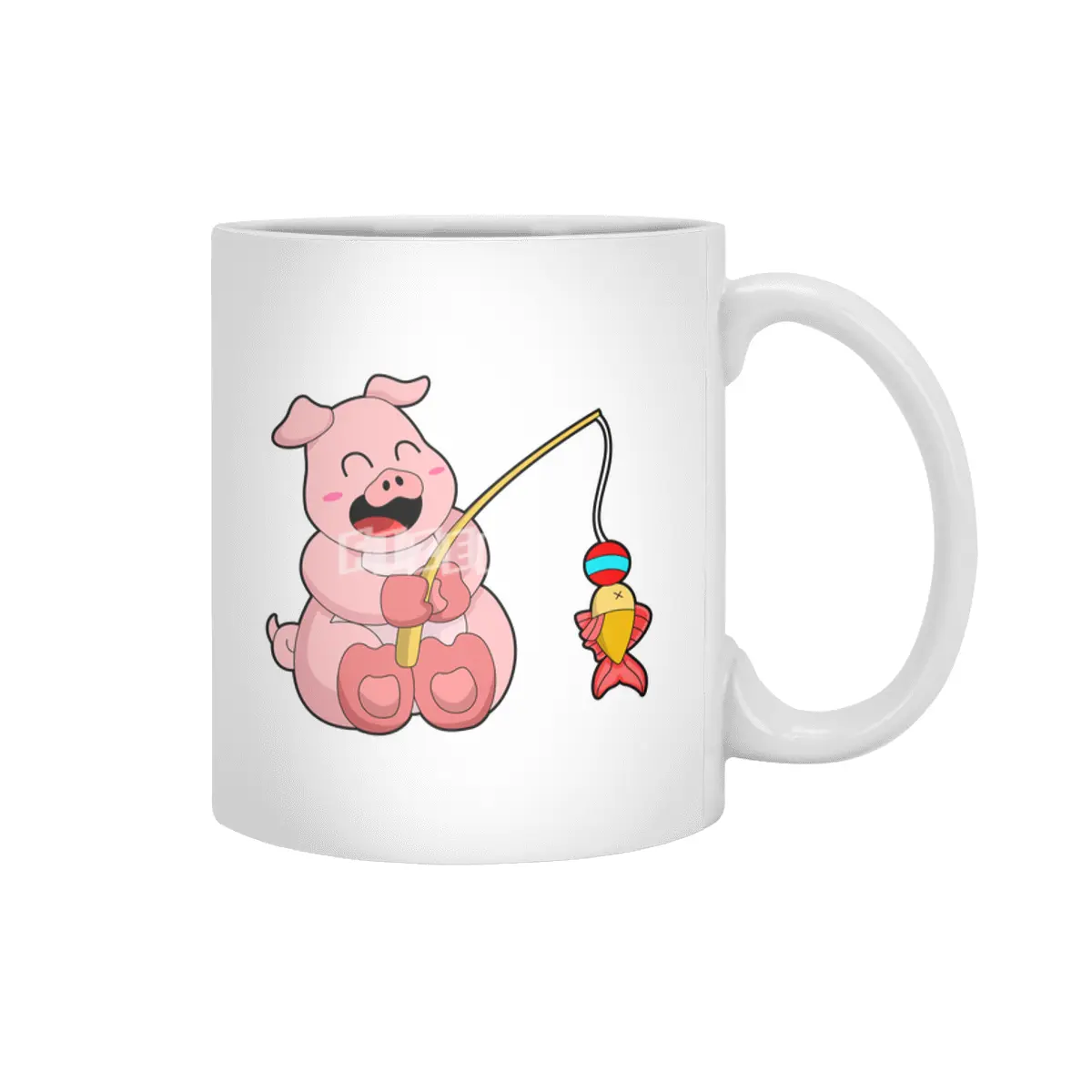 Pig at Fishing with Fish Beyaz Kupa