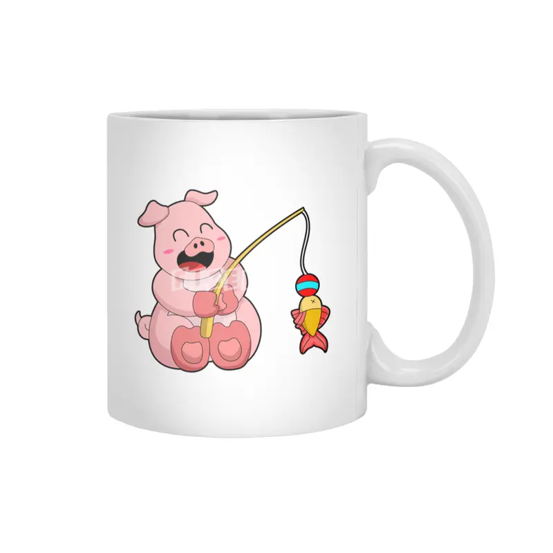 Pig at Fishing with Fish Beyaz Kupa