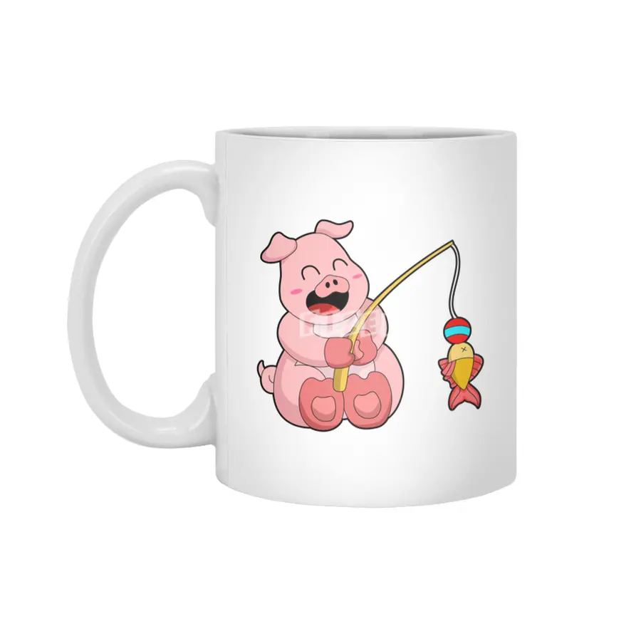 Pig at Fishing with Fish Beyaz Kupa