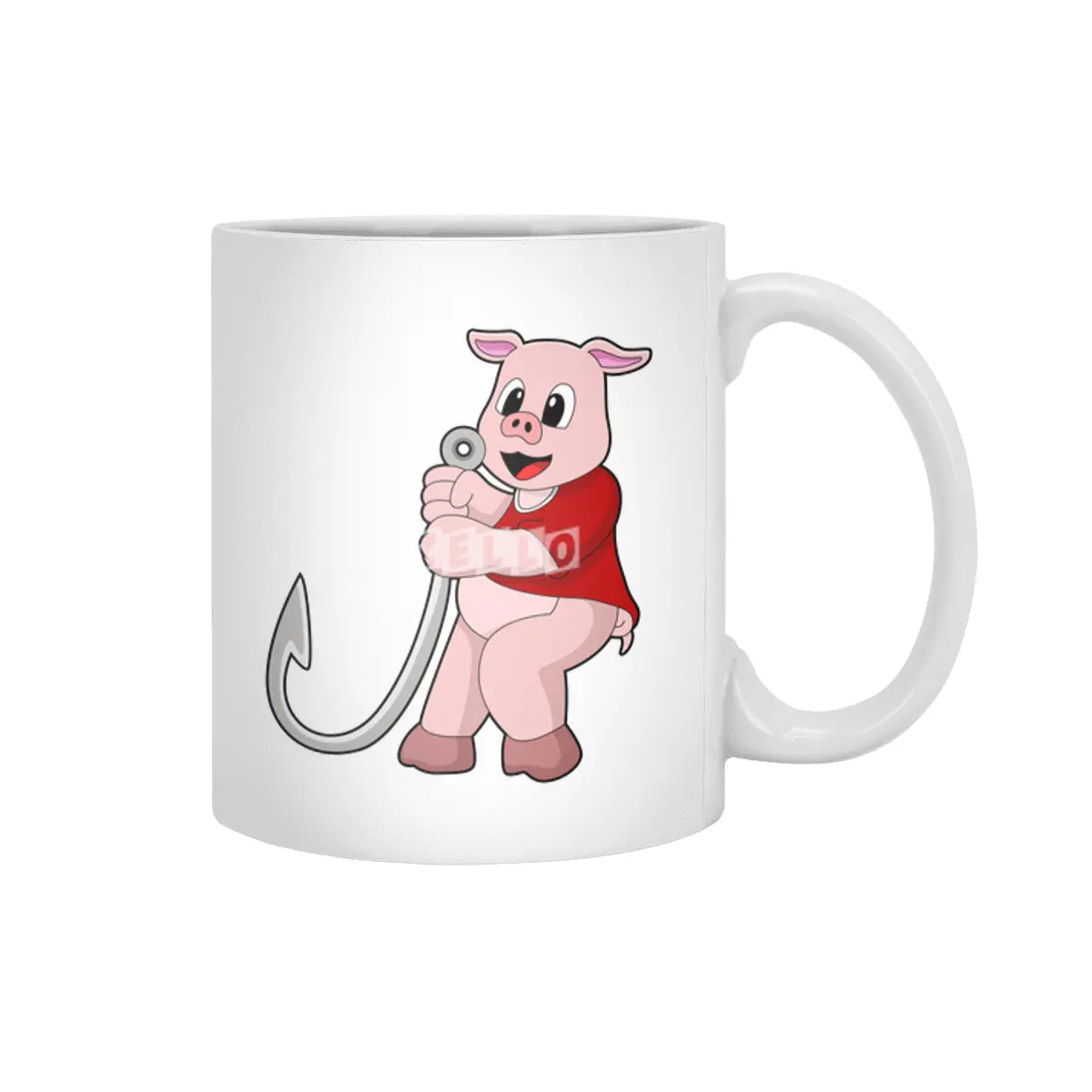 Pig at Fishing with Fish hook Beyaz Kupa