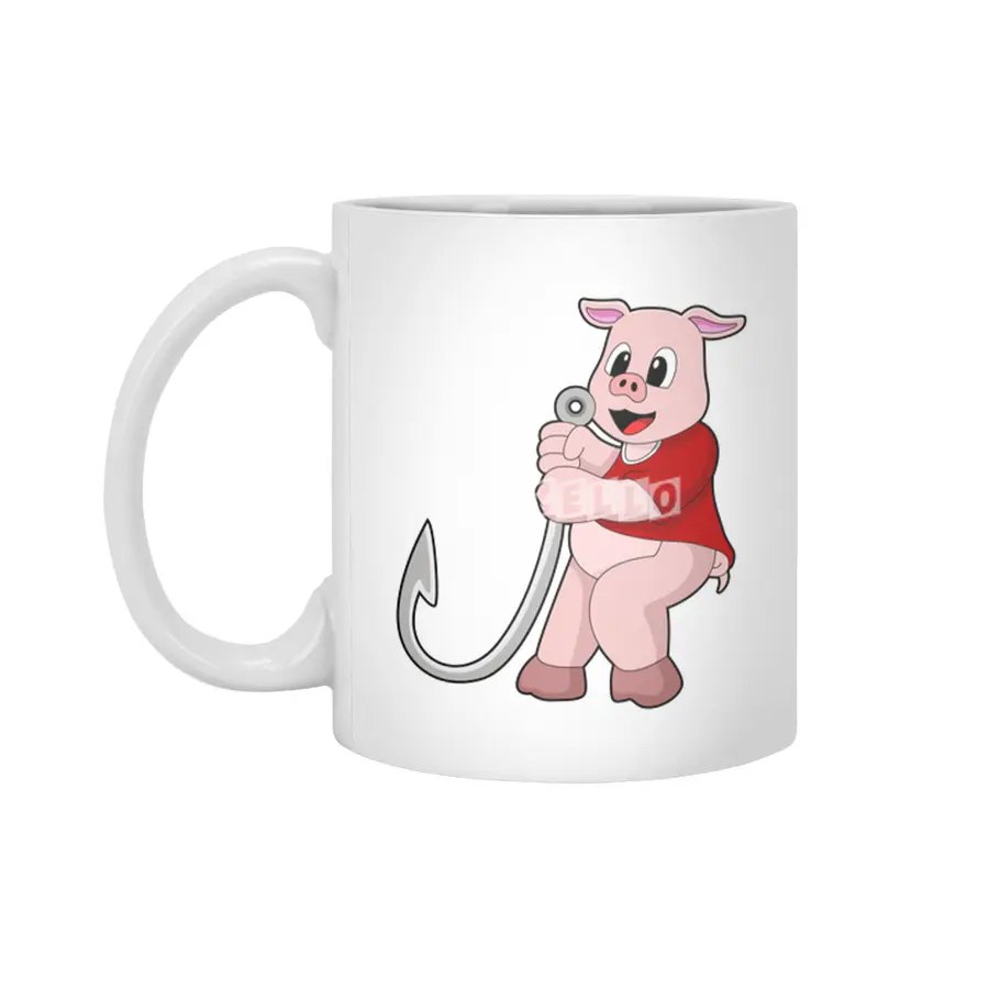Pig at Fishing with Fish hook Beyaz Kupa
