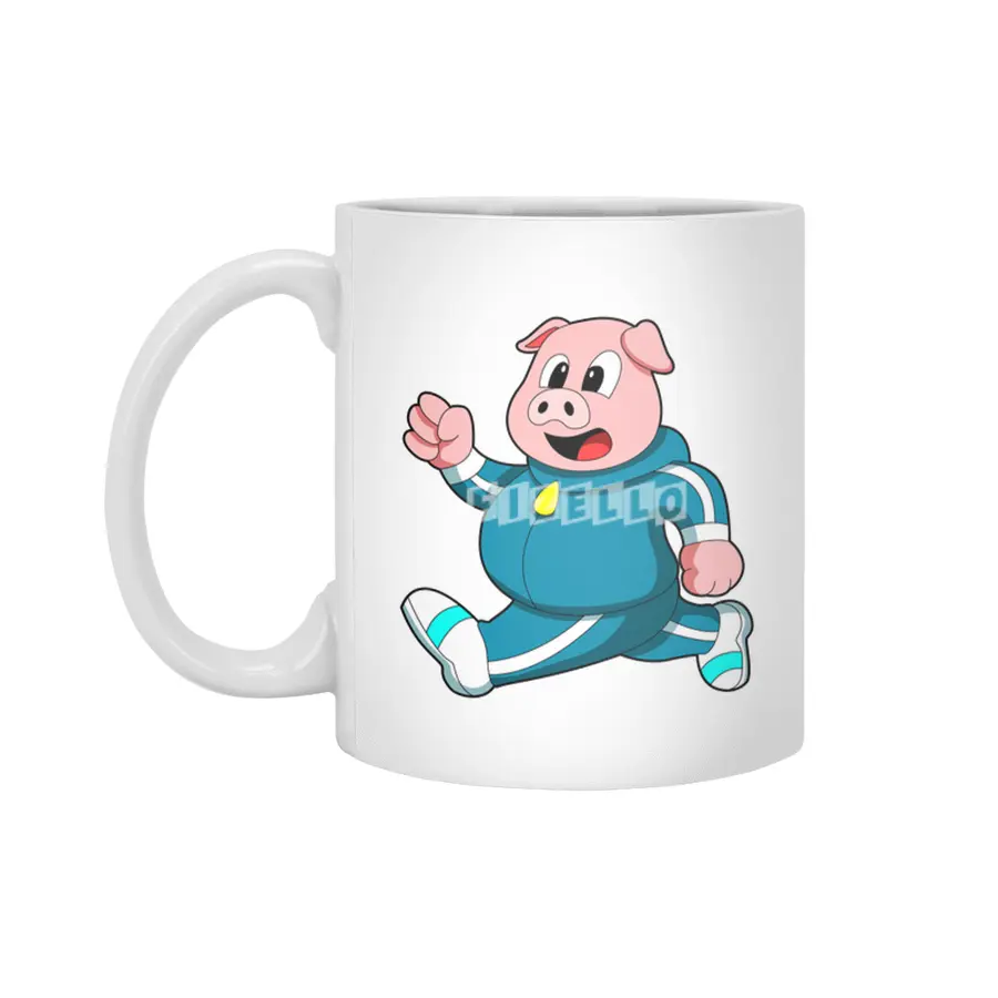 Pig at Fitness - Jogging with Jogging suit Beyaz Kupa