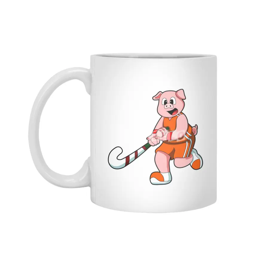 Pig at Hockey with Hockey stick Beyaz Kupa