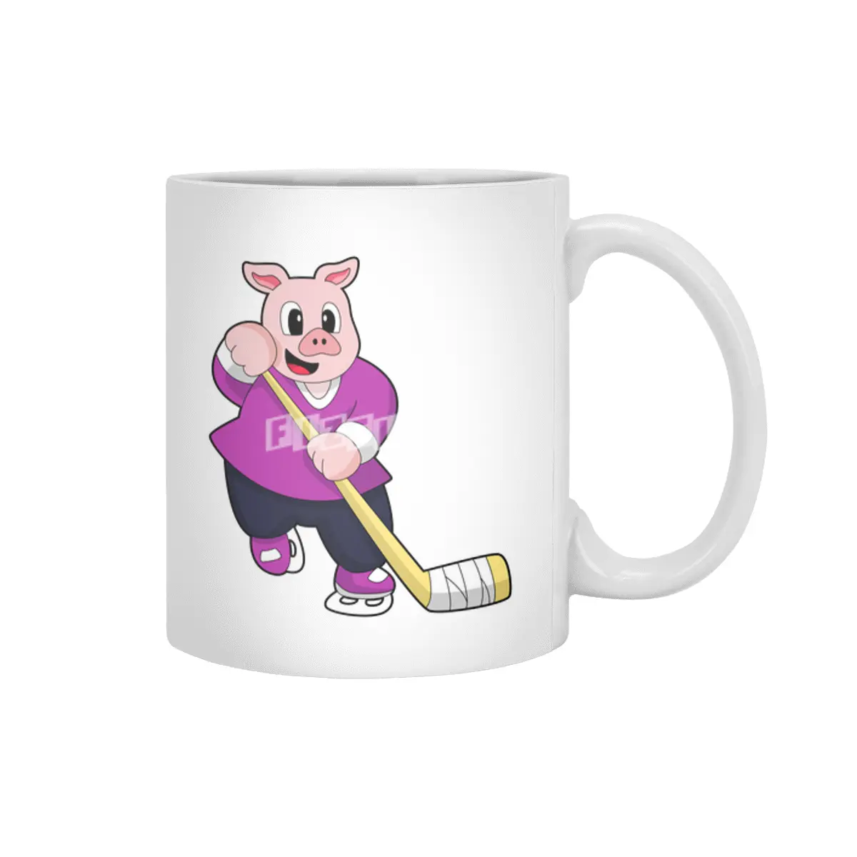 Pig at Ice hockey with Ice hockey stick Beyaz Kupa