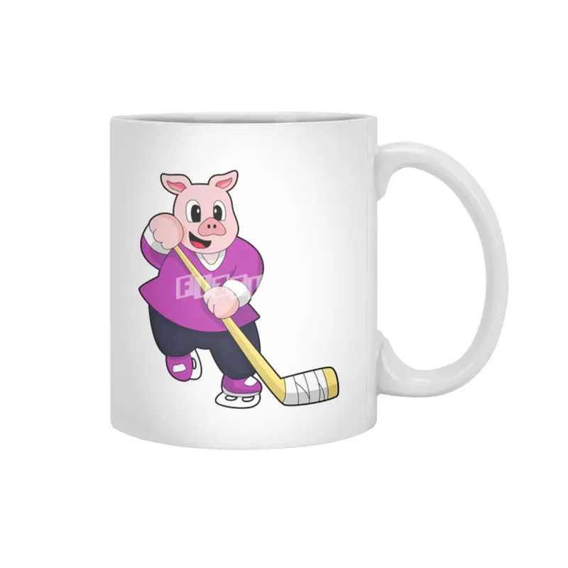 Pig at Ice hockey with Ice hockey stick Beyaz Kupa