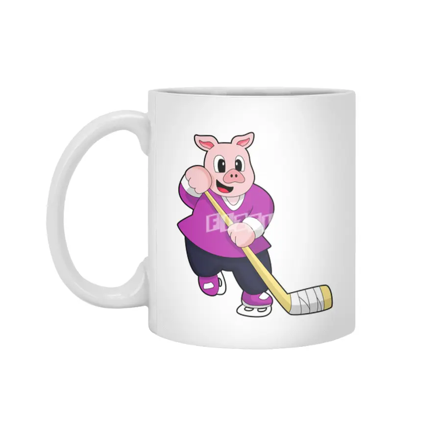 Pig at Ice hockey with Ice hockey stick Beyaz Kupa