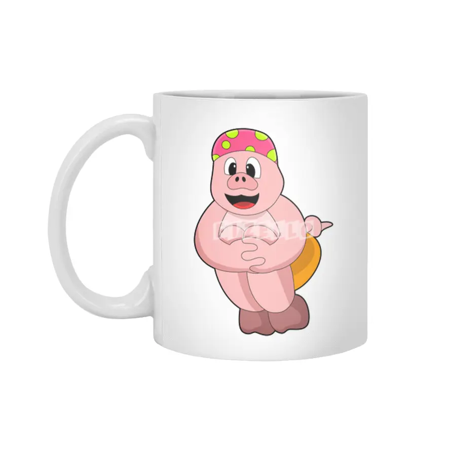 Pig at Jumping into Water Beyaz Kupa