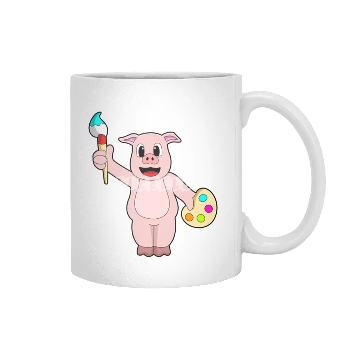 Pig at Painting with Brush & Colour Beyaz Kupa