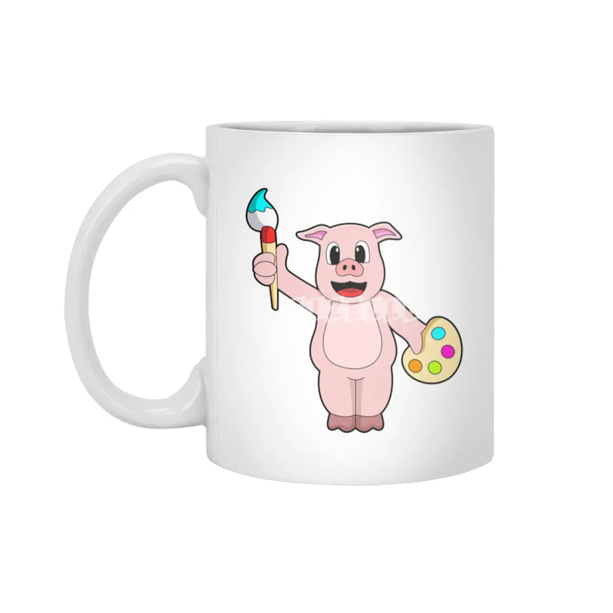 Pig at Painting with Brush & Colour Beyaz Kupa