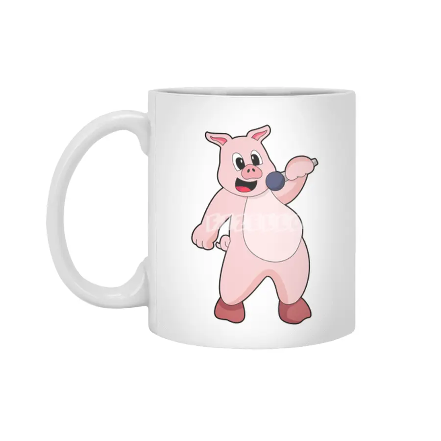 Pig at Singing with Microphone Beyaz Kupa