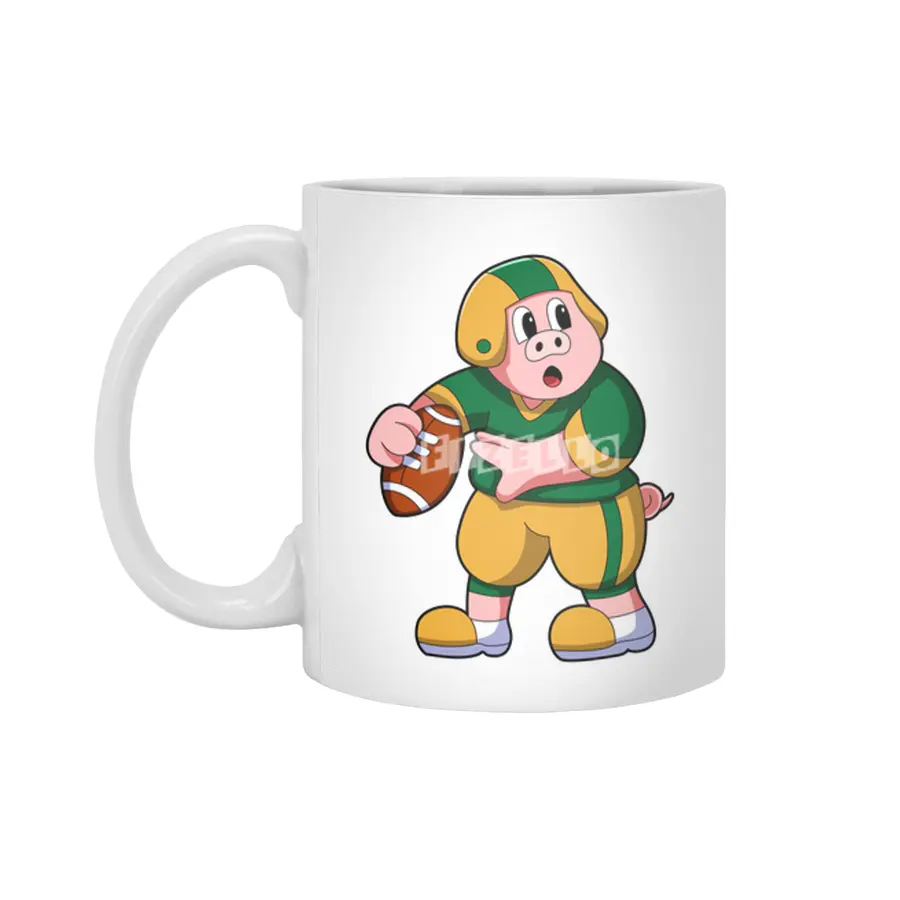 Pig at Sports with Football & Helmet Beyaz Kupa