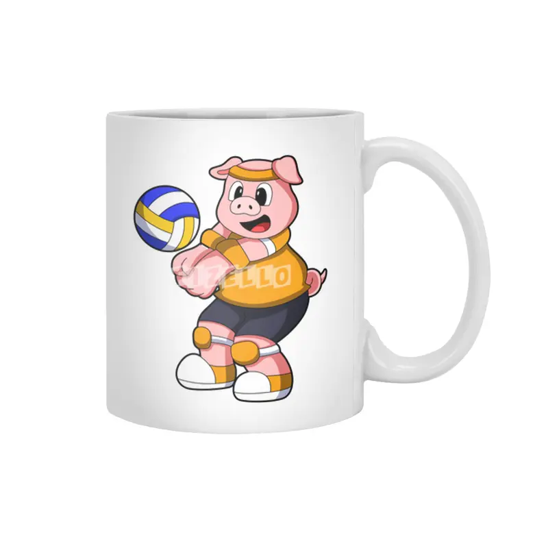 Pig at Sports with Volleyball Beyaz Kupa